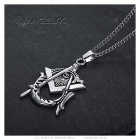 Médaillon Pendentif Franc-Maçonnerie Maître Acier Argenté  IM#23942