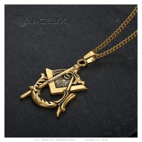 Masonic necklace Eye of Providence Stainless steel Gold IM#23948