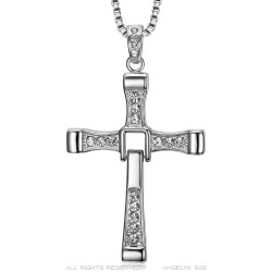 Ciondolo a Croce latina in Acciaio Inox di Zirconio 58mm  IM#23953