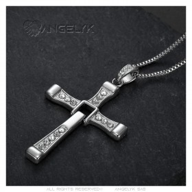 Pendentif Croix Latine Acier Inoxydable Zirconium 58mm  IM#23954