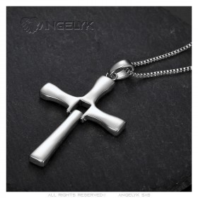 Pendentif Croix Latine Acier Inoxydable Zirconium 58mm  IM#23955