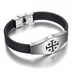 Bracelet Croix de Jerusalem Templier Silicone Acier inoxydable 21cm  IM#24038