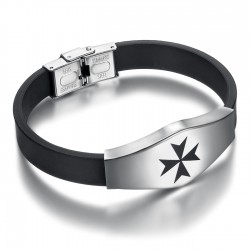 Silicone Maltese Cross Bracelet Stainless Steel 21cm IM#24044