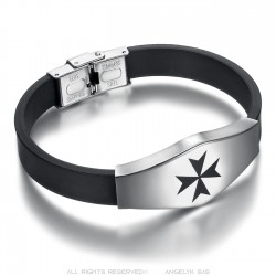 Bracelet Croix de Malte Templier Silicone Acier inoxydable 21cm  IM#24045