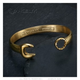 Pulsera Llave Plana Acero Inoxidable Oro Motorista Mecánico IM#24061