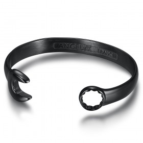 Chiave piatta Bracciale in acciaio inox nero Biker Meccanico IM#24066