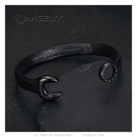 Bracelet clé plate Acier inoxydable Noir Biker Mécanicien  IM#24069