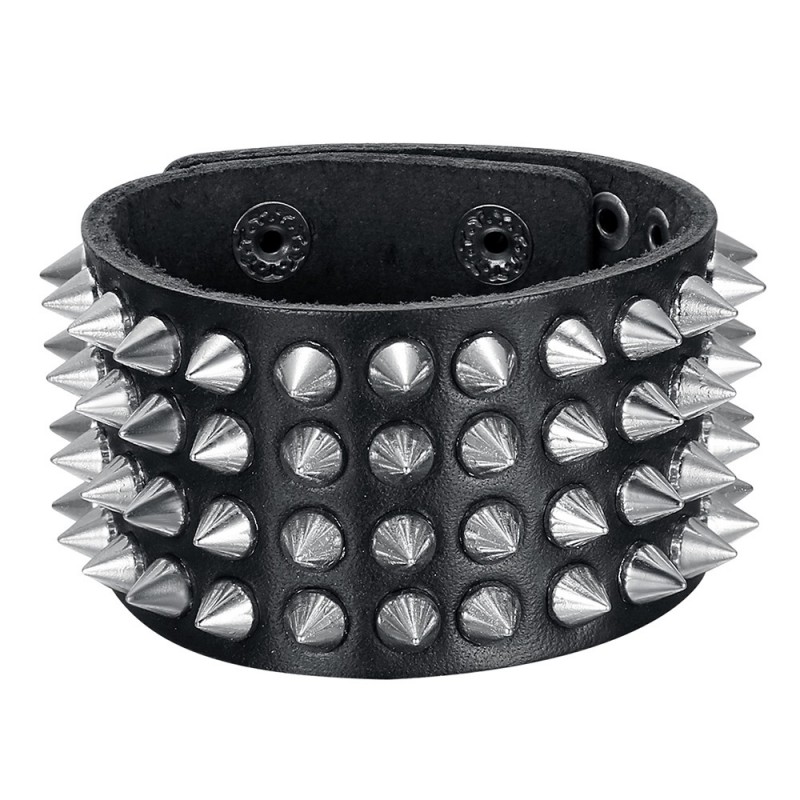 Bracciale punk forza borchiato forza 4 file pelle nera IM#24082