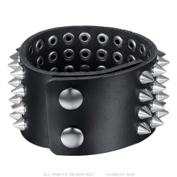 Bracelet punk de force Clouté Force 4 rangs Cuir Noir  IM#24083