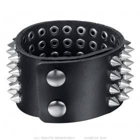 Bracelet punk de force Clouté Force 4 rangs Cuir Noir  IM#24083