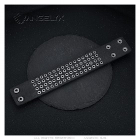 Bracelet punk force Studded Force 4 rows Leather Black IM#24085