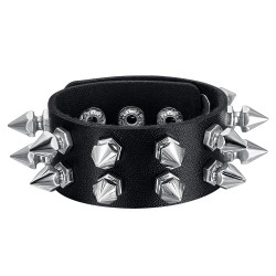 Bracelet punk force Studded Force 2 rows Leather Black IM#24089