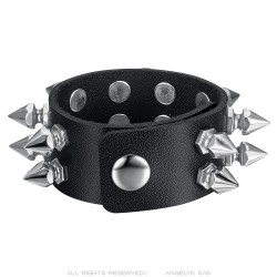 Bracelet punk de force Clouté Force 2 rangs Cuir Noir  IM#24090