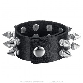 Bracelet punk force Studded Force 2 rows Leather Black IM#24090