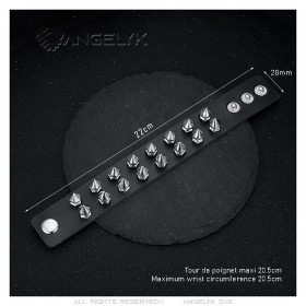 Pulsera punk fuerza Studded Fuerza 2 filas Cuero Negro IM#24091