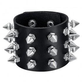 Bracelet punk studded Force 3 rows Leather Black IM#24096