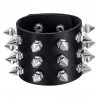 Bracciale punk con borchie Force 3 file in pelle nera IM#24096