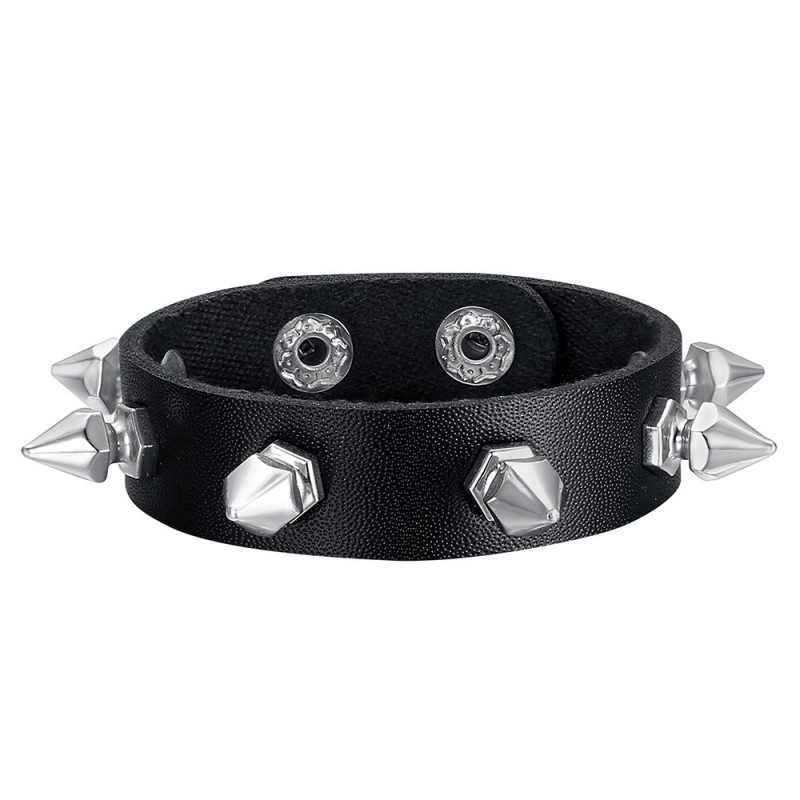 Fuerza punk pulsera Studded Fuerza 1 fila Cuero Negro IM#24103