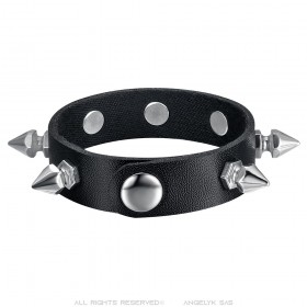 Bracciale Force punk Borchiato Force 1 fila Pelle Nero IM#24104