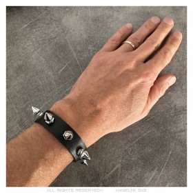 Punk Kraft Armband genagelt Kraft 1 Reihe Leder Schwarz IM#24107