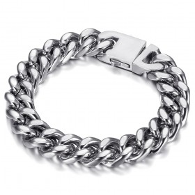 Bracciale da uomo 13mm argento acciaio inox 21cm IM#24124