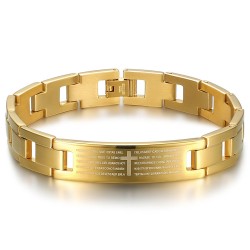 Bracelet homme réglable Acier inoxydable Or Croix Prière 22cm  IM#24131