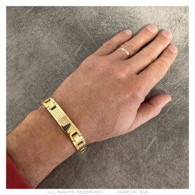 Pulsera ajustable para hombre Acero inoxidable Oro Cruz Oración 22cm IM#24135