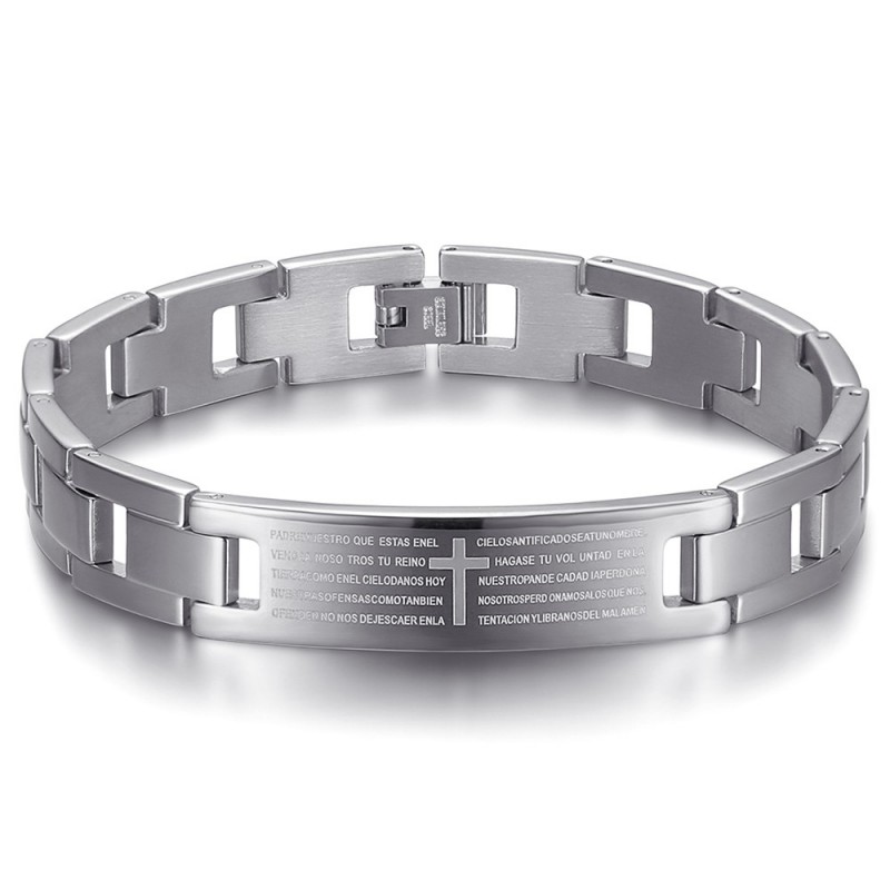 Bracciale regolabile da uomo in acciaio inox Croce di preghiera 22cm IM#24138