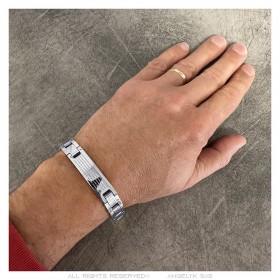 Adjustable Men's Bracelet Stainless Steel Silver Cross Prayer 22cm IM#24142