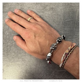 Bracciale biker da uomo Teschio e ossa incrociate Qualsiasi lunghezza IM#24151