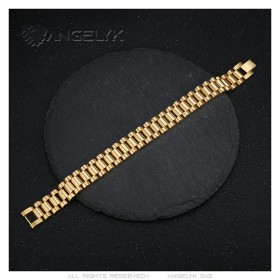 Men's adjustable oyster mesh bracelet Stainless steel Gold IM#24156