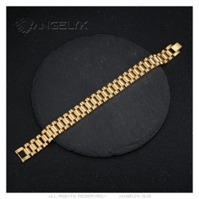 Pulsera ajustable de malla Oyster para hombre Acero inoxidable Oro IM#24156