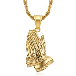 Pendant hands praying Stainless Steel Gold Necklace Chain IM#24161