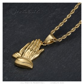 Anhänger betende Hände Edelstahl Gold Halskette Kette IM#24163