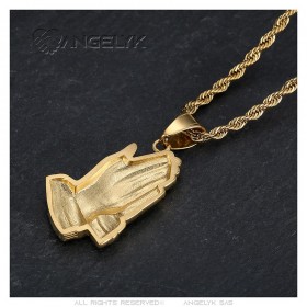 Pendentif mains priant Acier Inoxydable Or Collier Chaîne  IM#24164