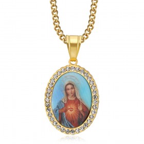 Colgante nuestra señora del sagrado corazón de cristo Oro Acero IM#24167