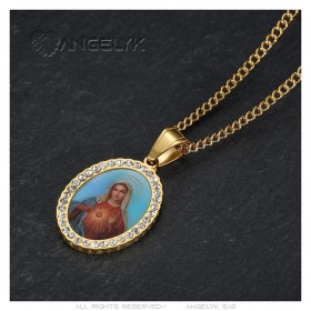 Pendant our lady of the sacred heart of Christ Gold Steel IM#24169