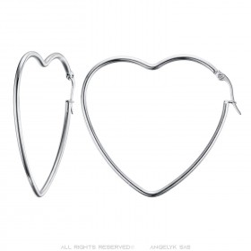 Boucles d'Oreilles Femme Créoles Coeur Acier Argent  IM#24174