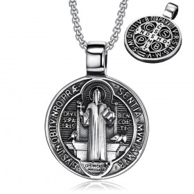 Medaille St. Benedikt als Anhänger Edelstahl Silber IM#24179