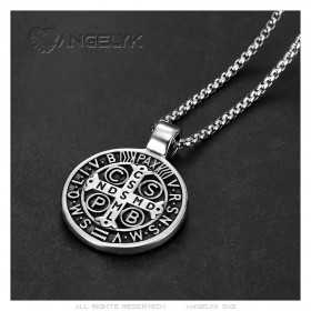 Saint Benedict medal pendant Stainless steel Silver IM#24182