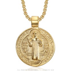 Colgante medalla de San Benito Acero inoxidable Oro IM#24186