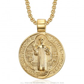 Médaille Saint Benoît en pendentif Acier inoxydable Or  IM#24186