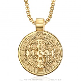 Medaille St. Benedikt als Anhänger Edelstahl Gold IM#24187