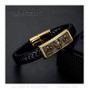 Black Leather Bracelet Braided skull Fleur-de-Lys Gold Man  IM#24194