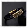 Pulsera de Cuero negro Trenzado cráneo Fleur-de-Lys Oro Hombre  IM#24194