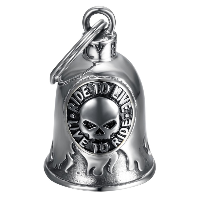 Motorcycle Bell Mocy Bell Skull Ride to Live Stainless Steel Silver IM#24198