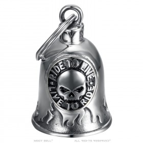 Motorcycle Bell Mocy Bell Skull Ride to Live Stainless Steel Silver IM#24199