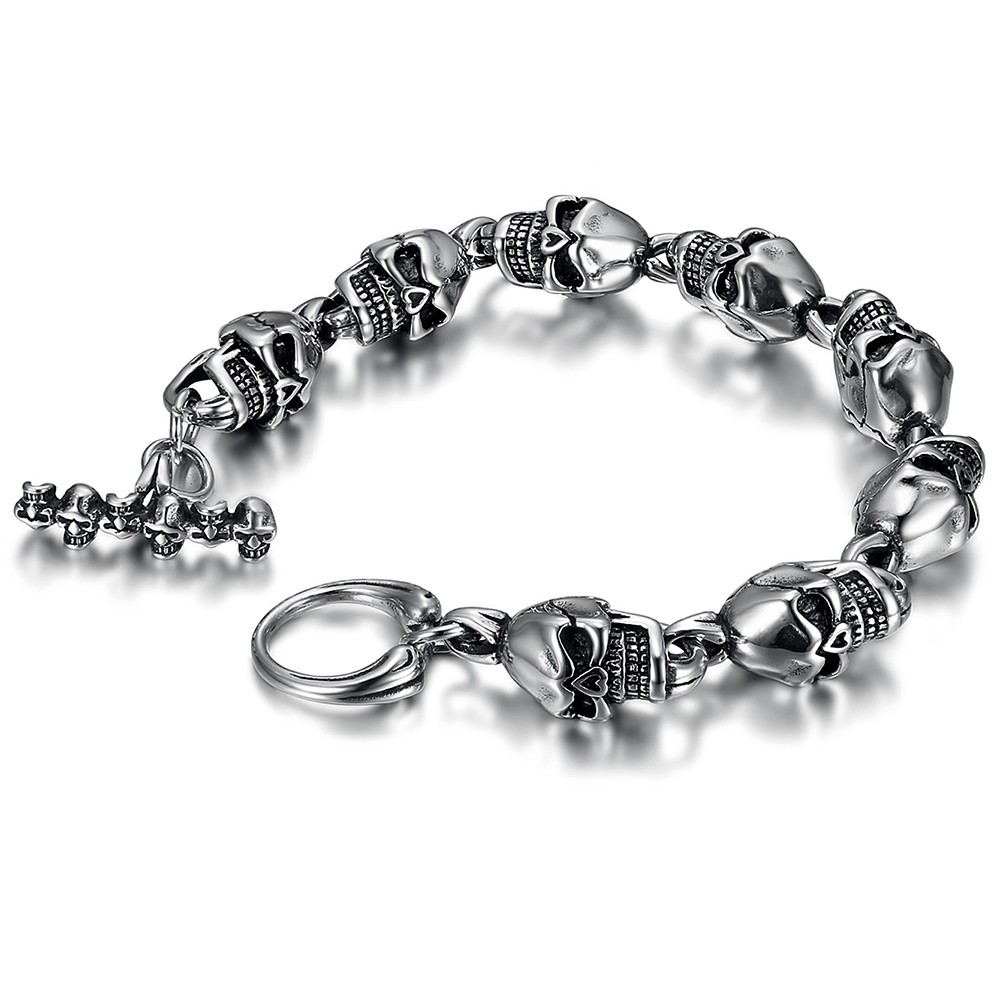 Bracelet homme Biker Tête de Mort Skull 24cm  IM#24209