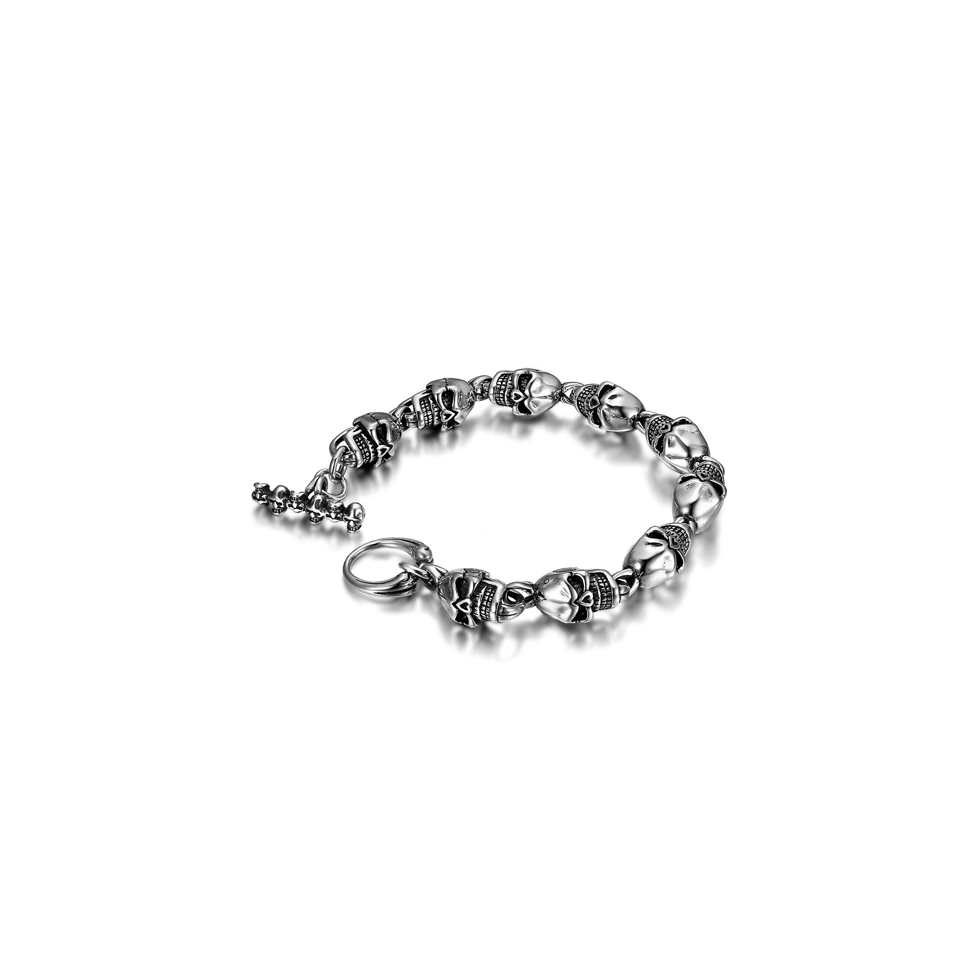 Bracciale Teschio In Acciaio Inox | Uomo | Catena Bicicletta Style | Colore Argento | 97g - Foto 9