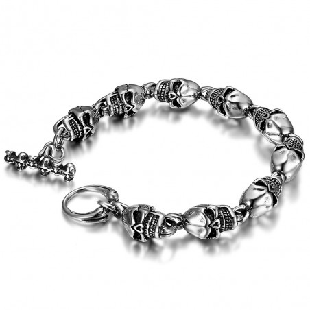 Bracelet homme Biker Tête de Mort Skull 26cm  IM#24215